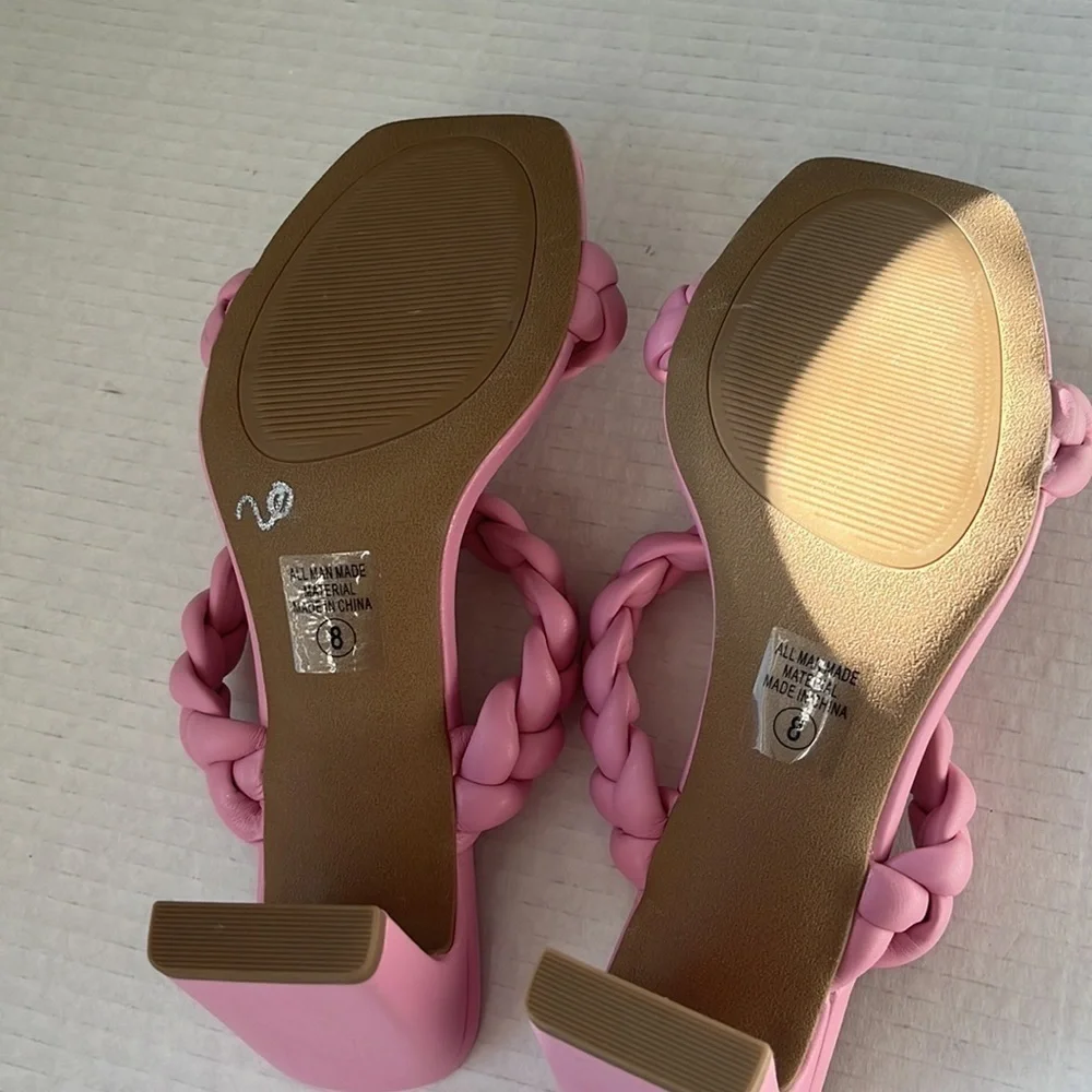 SODA lena heels pink sandals slip ons spring braided block heel size 8 N…